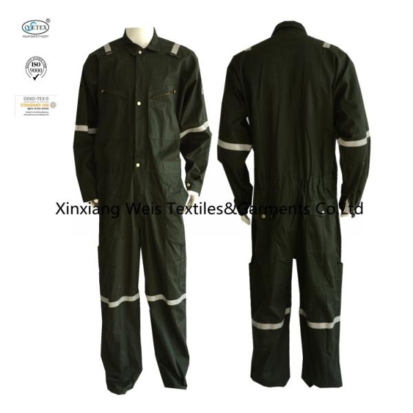 Chest Slant Pockets Cotton Lightweight Flame Retardant Coveralls Dark Green
