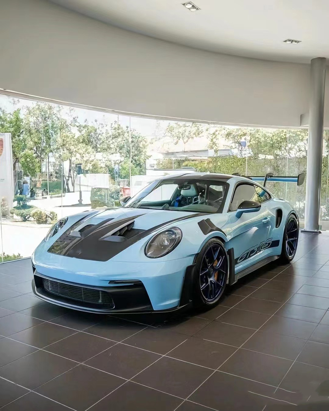 Blue Porsche Body Kit 992 GT3RS Style Dry Carbon Fiber Hood