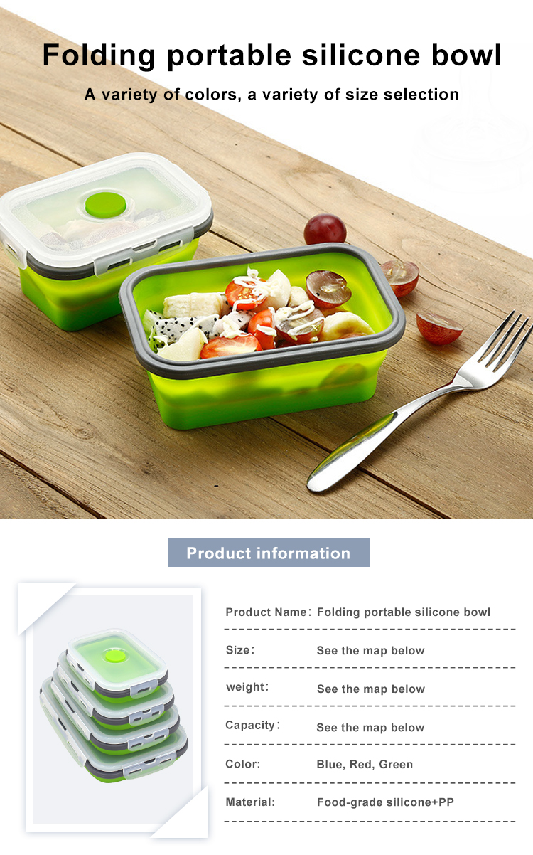 FLGB Approved BPA Free Silicone Folding Lunch Box Microwavable