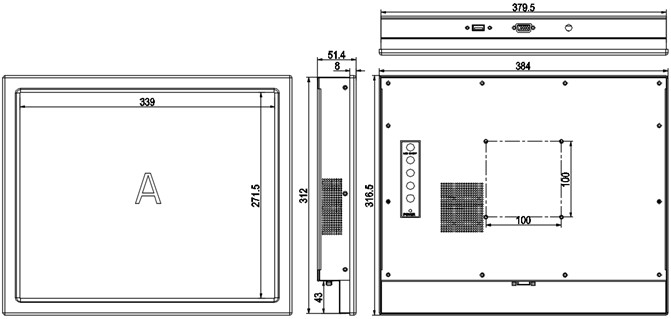 PLM-1705T 17" Touch Screen Monitor Ip65 Industrial Use Aluminum Alloy Wire Drawing