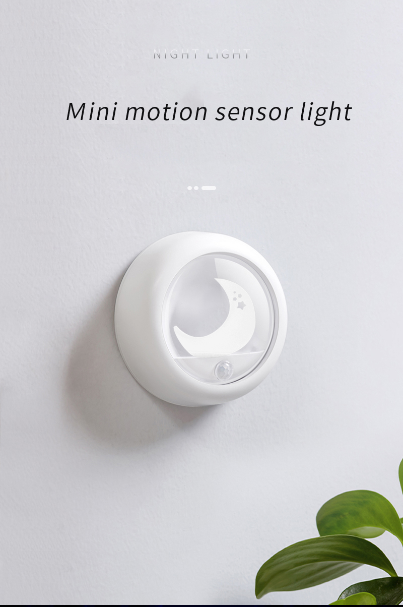 Portable Natural White Dia8cm 4000K USB Rechargeable Motion Sensor Light Moon Shape
