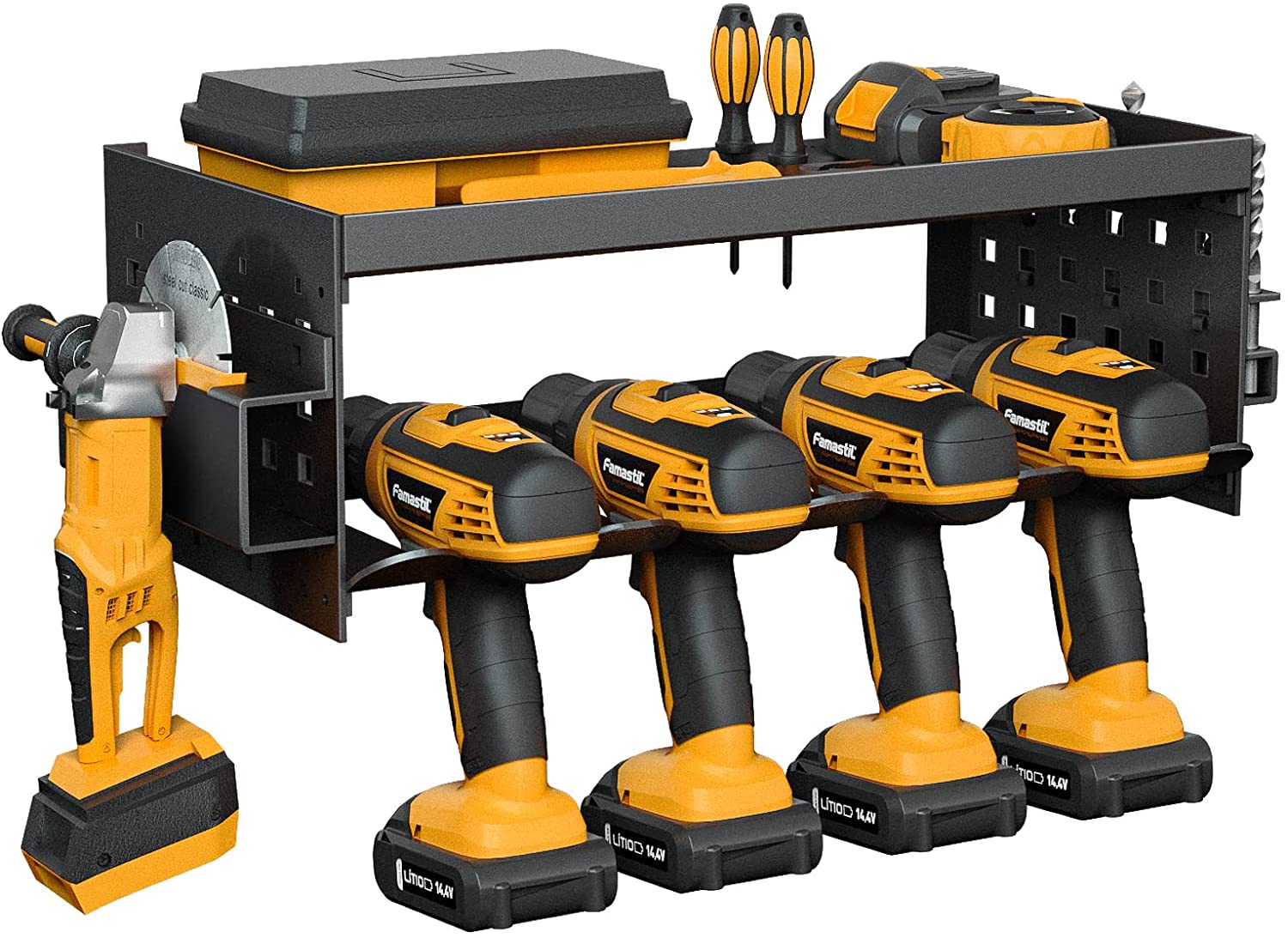 Garage Cordless Power Tool Pegboard Hook Organizer with 2 Shelf Cordless Drill Storage