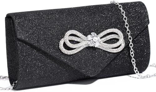 WOMEN EVENING HANDBAG SHINY CRYSTAL BOW FLAP CLUTCH PURSE FOR WOMEN WEDDING