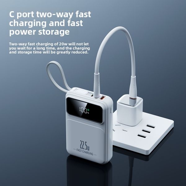 LED Display Mobile Charger Bank Built in Cable Ultra Compact 20000mAh 22.5W