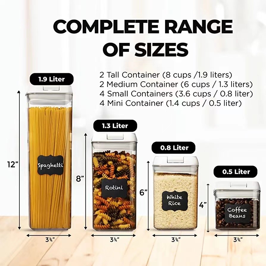 Bpa Free 12 Pcs Set Kitchen Pantry Organization Plastic Food Storage Container