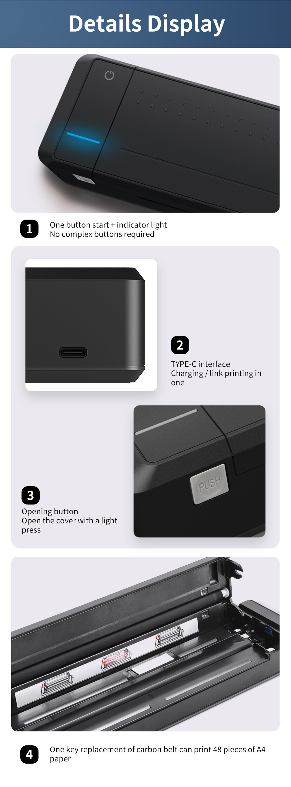 IOS System Bluetooth Barcode Scanner 15mm/s Portable A4 Thermal Printer