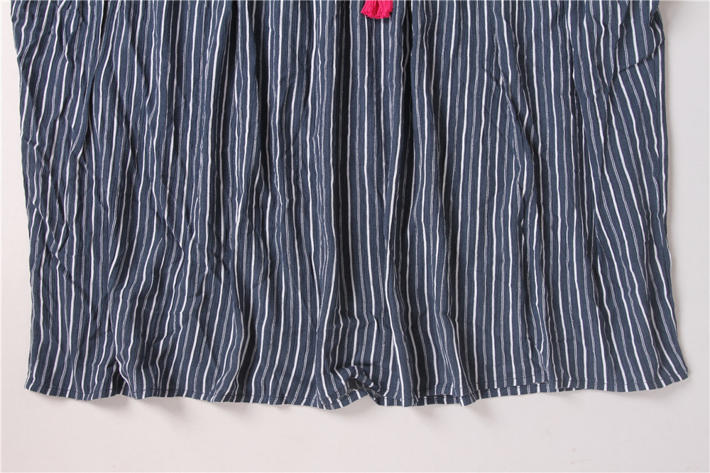 100% Rayon Ladies Striped Printing Blouse Big Embroidery Striped Womens Top