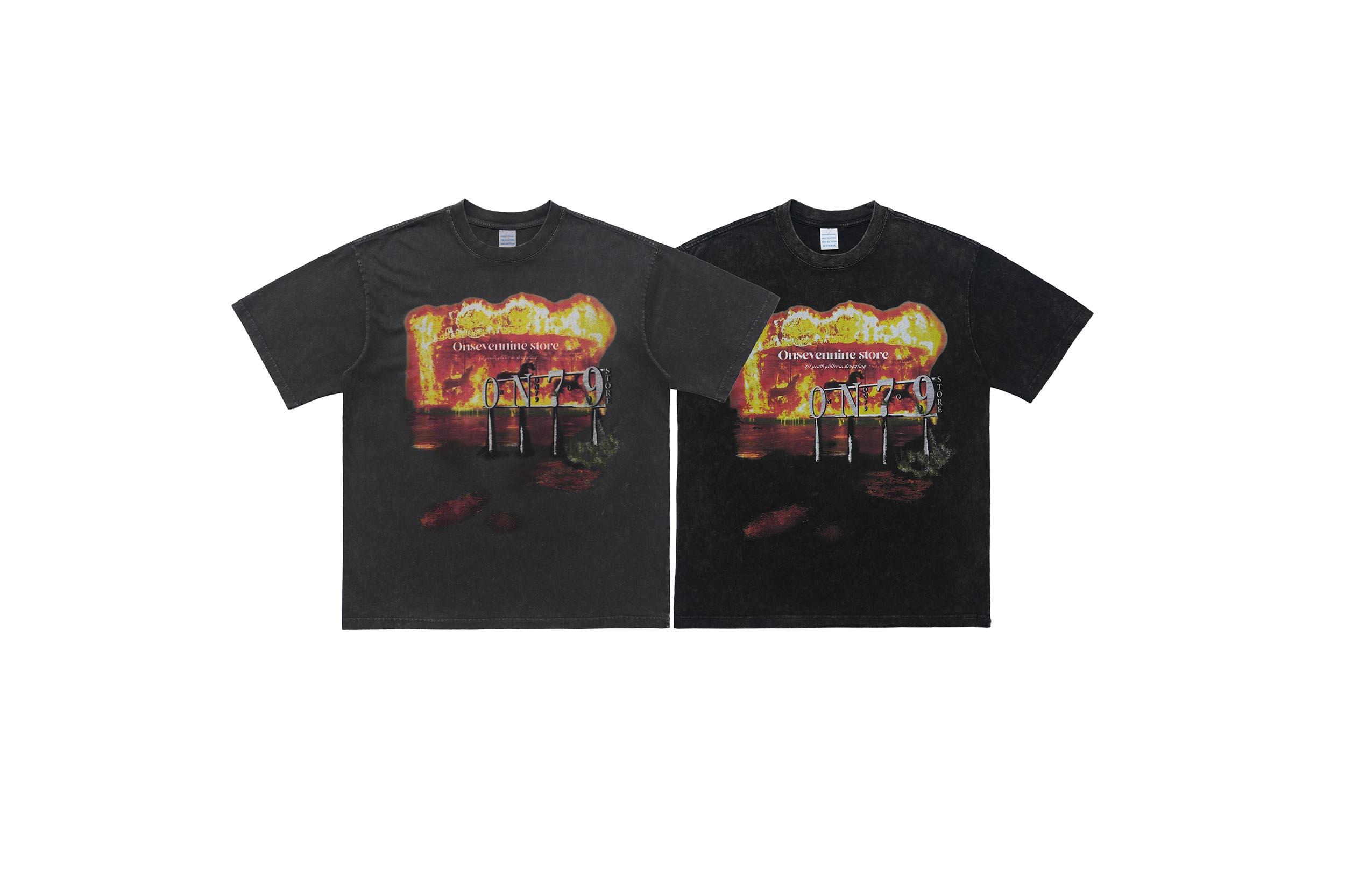 Cotton Panic Buying Oversized Acid Washed Print Shirts Heavyweight T-Shirt Fabric Type
