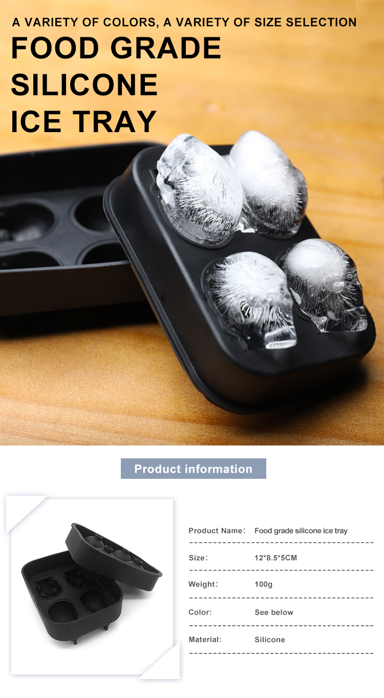 Eco Friendly 4 Grid 3D Skull Silicone Ice Cube Trays