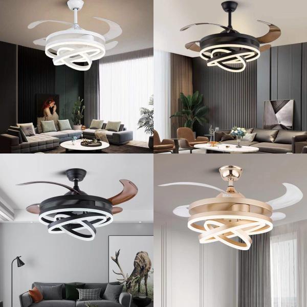 Manufacturer Remote Control LED Bedroom Ceiling Fan Modern Retractable Ceiling Fans With LED Lights