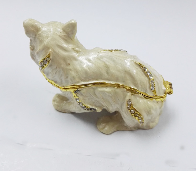 Fashion Pink Cat trinket boxes with crystal Rhinestone metal cat craft Jewelery Boxes decoration lady gift