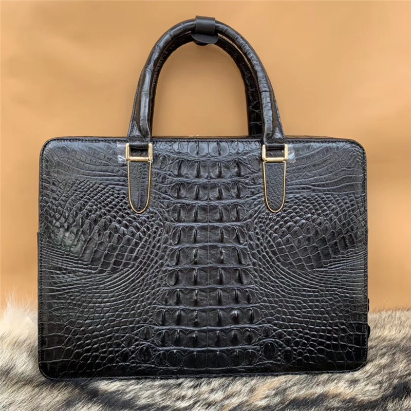 Alligator Leather Zipper Closure Businessmen Portfolio Bag Large Laptop Handbag Authentic Crocodile Skin Male Briefcase