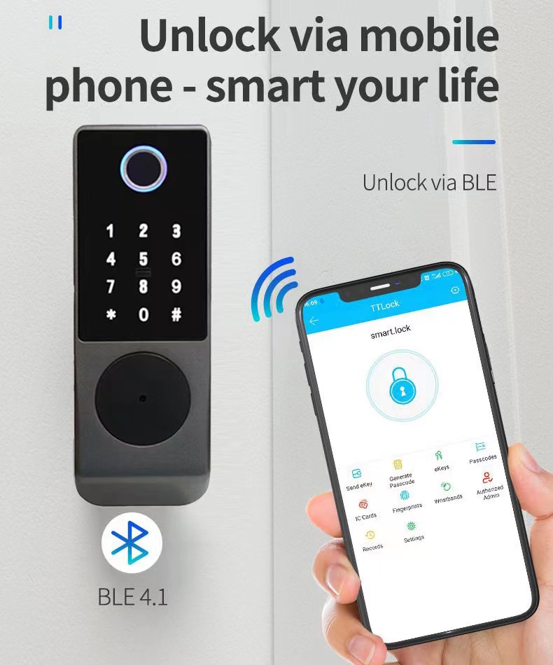 Waterproof Smart Door Lock Tuya TTlock Fingerprint Keyless IC Card Digital Door Lock