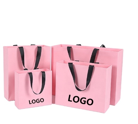 Black White Brown Kraft Paper Shopping Bags With Handles Varnishing Surface Handling