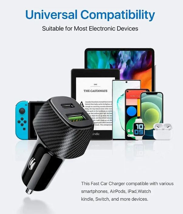 Fast Charging USB Car Charger Aluminum Alloy PD 18W Type C Car Fast Charger
