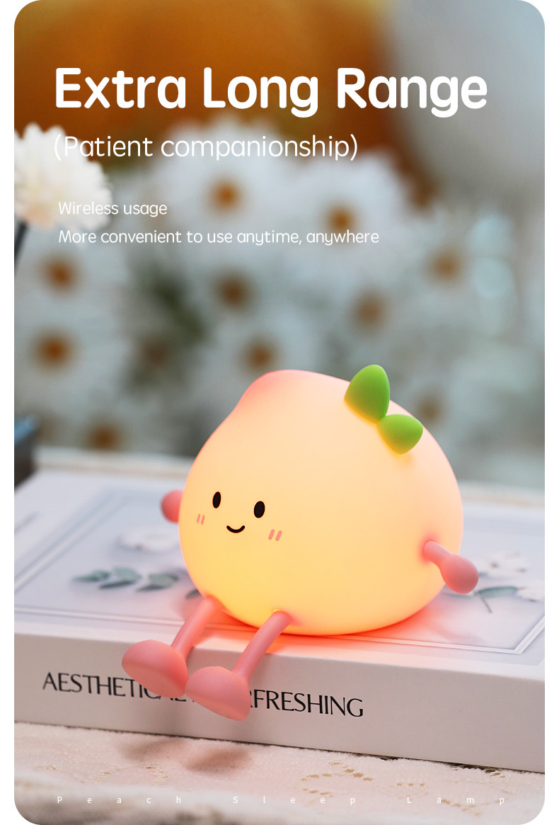 2024 New Creative Peach Shape Night Lamp Soft Silicone 7 Color Changing Eye Care Night Light For Children Gifts Desk Lamp