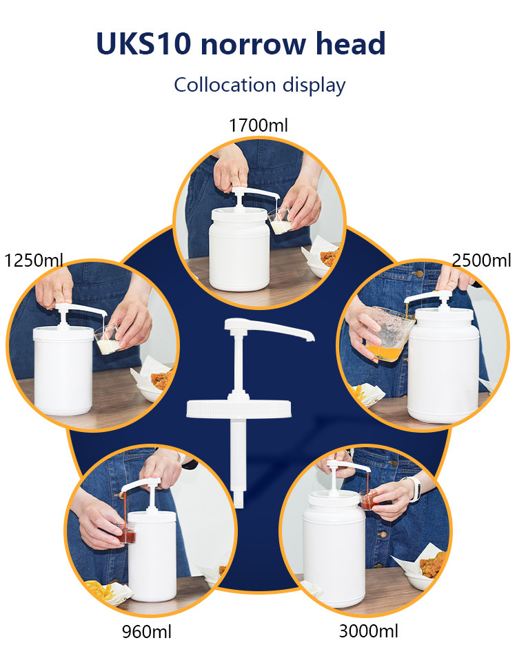Universal Condiment Pump Dispenser Kit Narrow Head For 1250ml PE Round Container