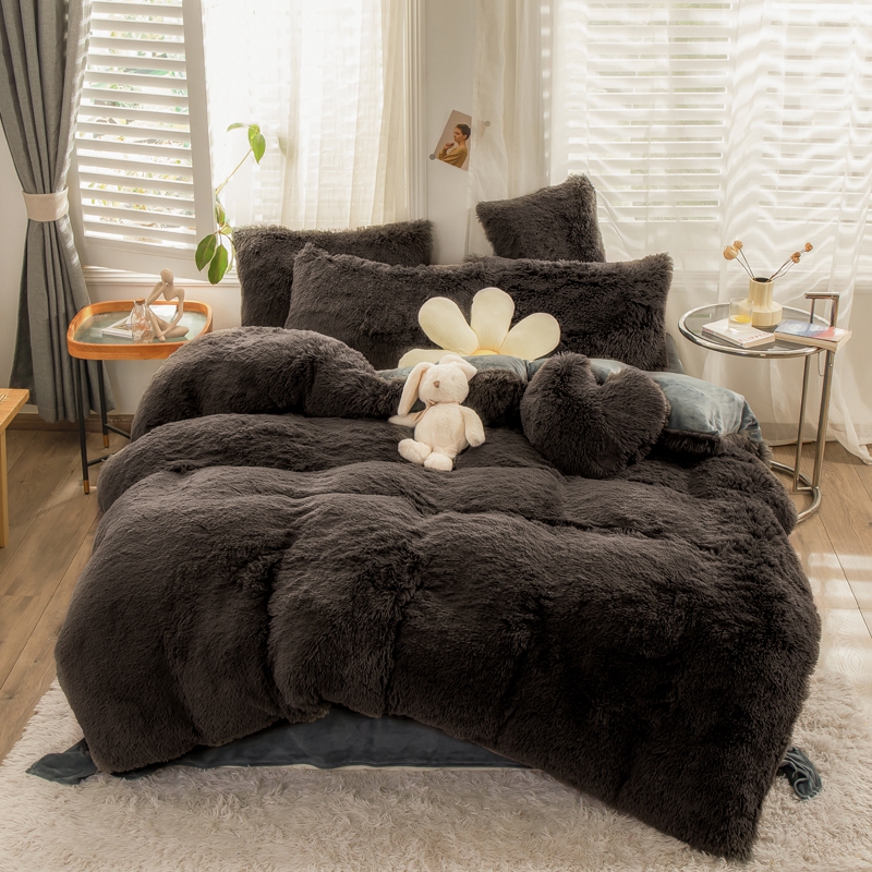 European and American Style Solid Color Thickened Warm Mink Velvet Duvet Bedding Set