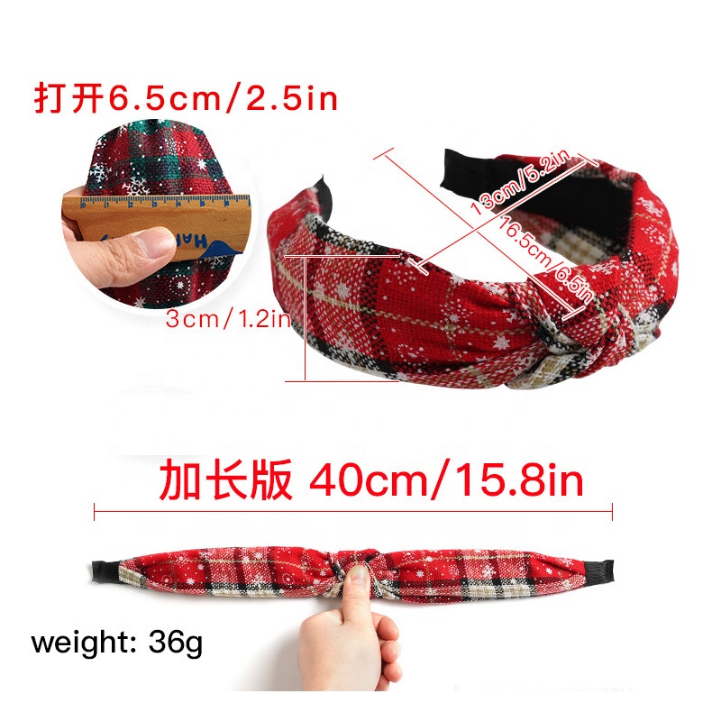 Christmas Xmas Cross Knot Hairband Plaid Holiday Decorations 40cm 15.8in