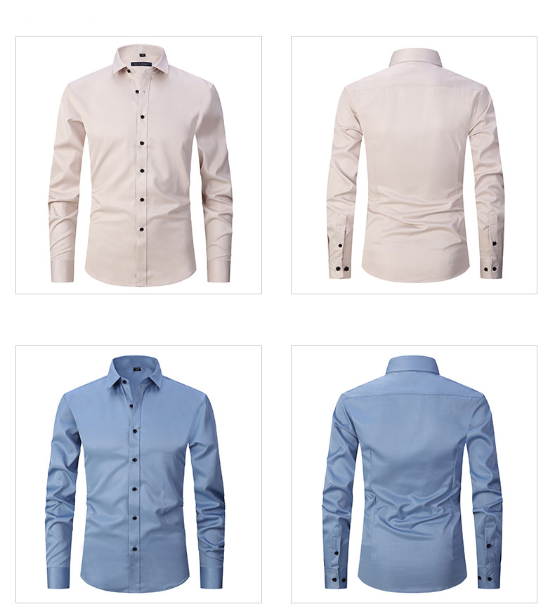 Solid Color Men Shirts Apparel Business Casual Polyester Stand Collar Clothes
