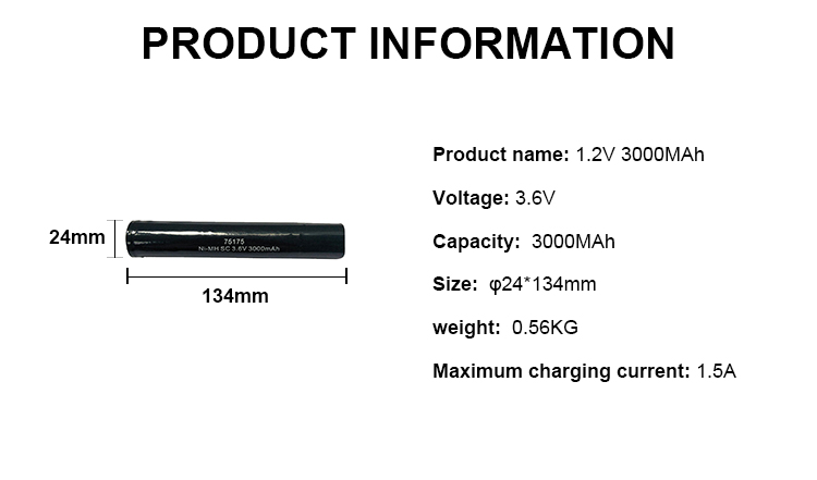 Custom Flashlight Battery Pack 3000mah 3.6v NiMh Rechargeable Battery