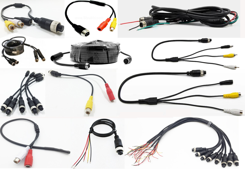 MDVR System 24cm Car Video Camera Cable 4P M12 To BNC Male