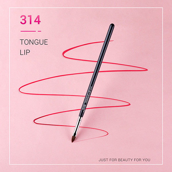 Tongue Shape Synthetic Hair Lip Brush Black Silver Makeup Tools