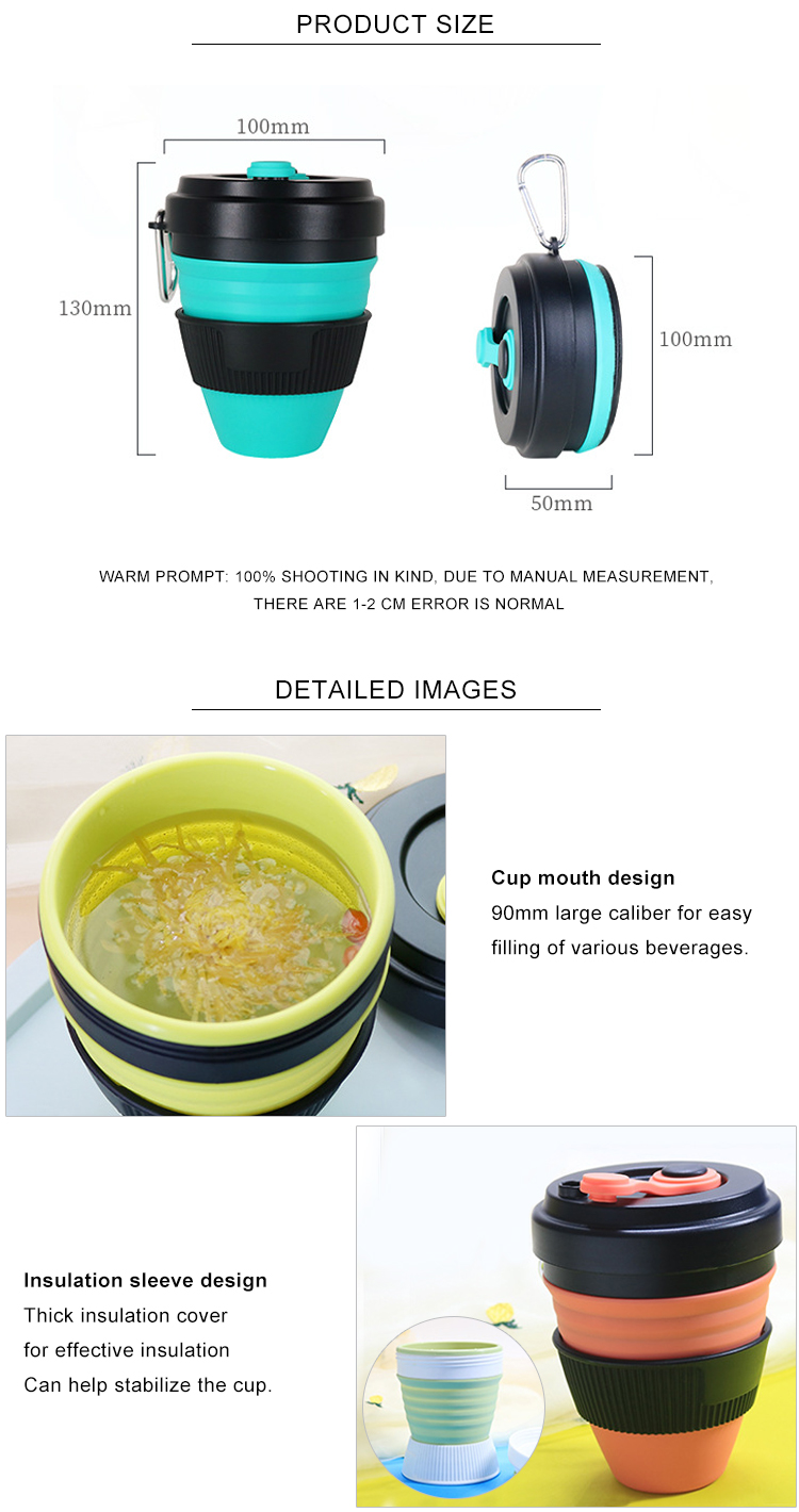 450ml Retractable Food Grade Silicone Travel Mug