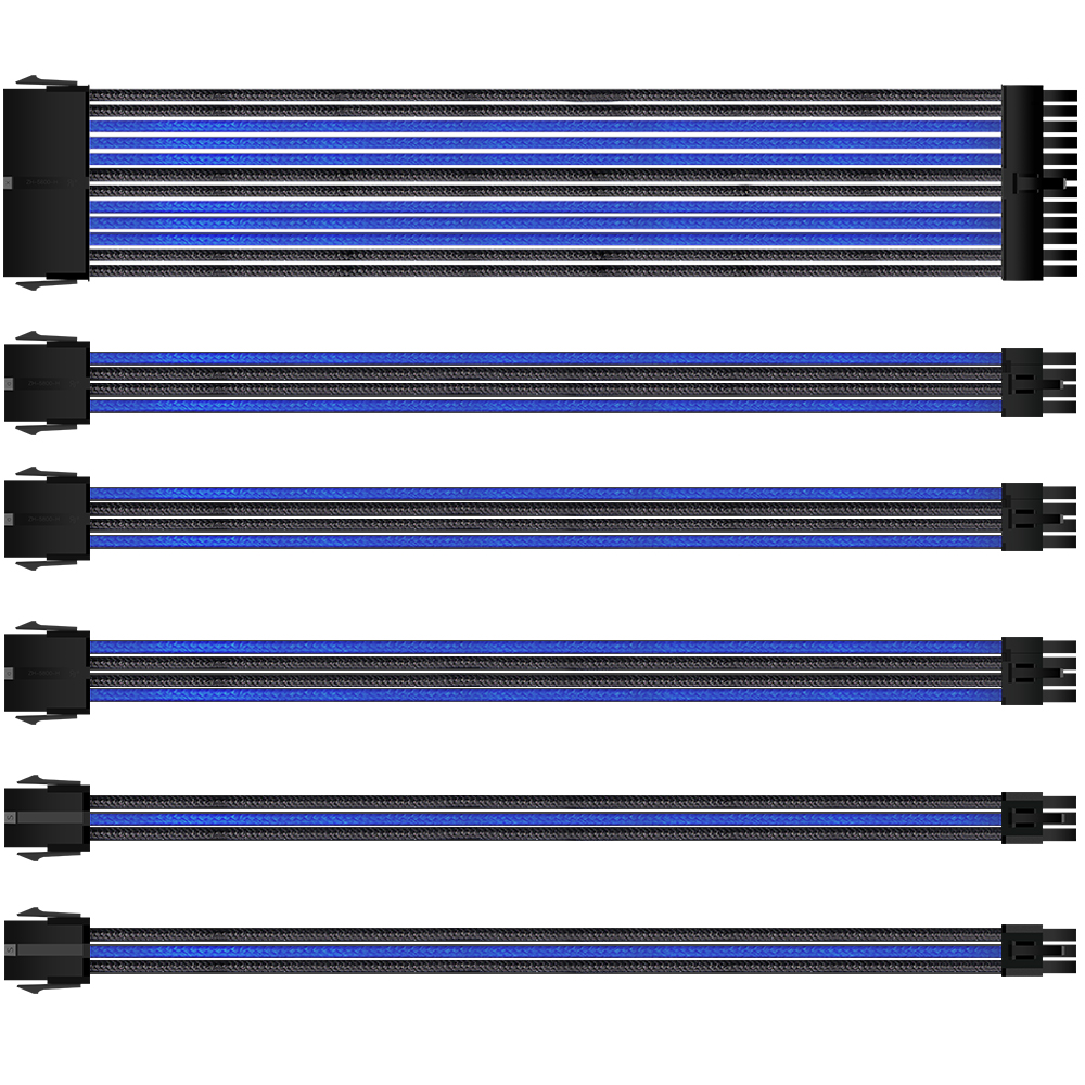 Extension Cord 24 Pin 4+4Pin GPU PCI-E 6+2 pin 6pin Extension Power Cable Kit Sleeved PSU Cable with Cable Comb Black Blue