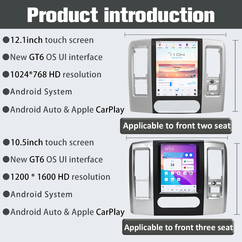 Viknav Car Radio For Dodge Ram (2008 2009 2010 2011) 12.1 inch Android 13 Auto Upgrade IPS LCD Screen Touch Multimedia
