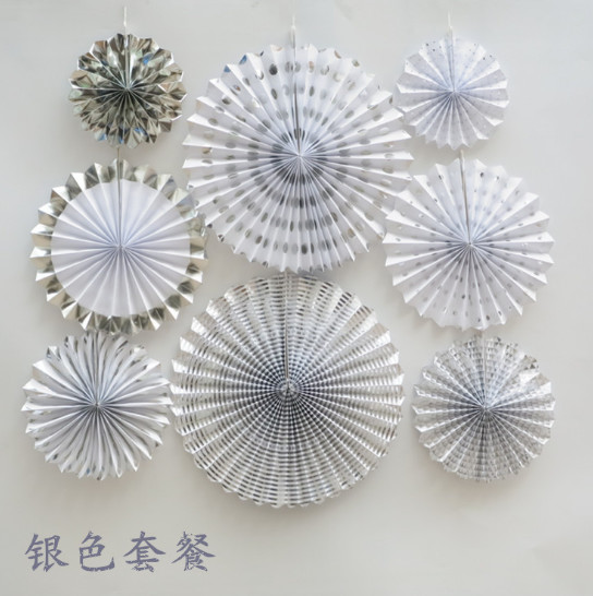 Custom silver folding fan festival festive supplies paper fan Birthday party wedding decorations home decor 6pcs/set