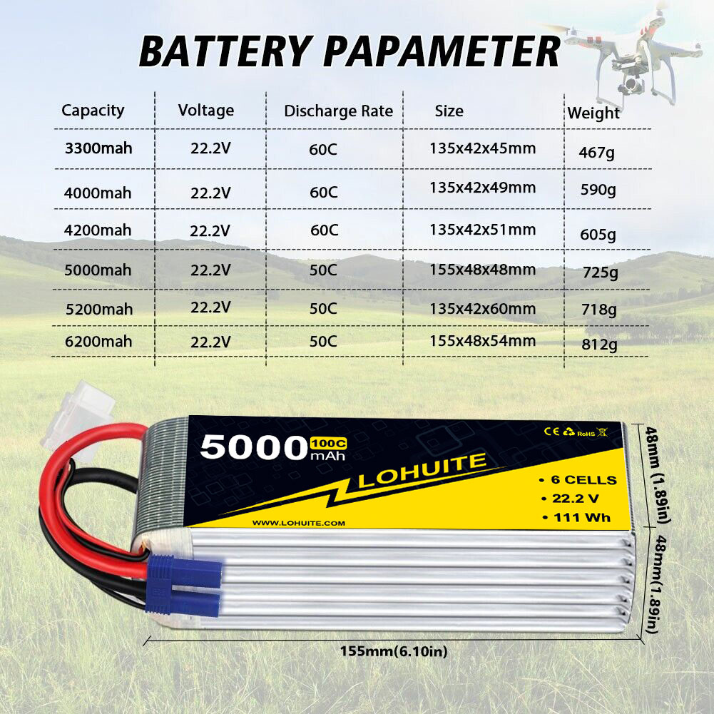 22.2v 6000mah Drone Battery with XT90 The Perfect Combination of Power and Durability