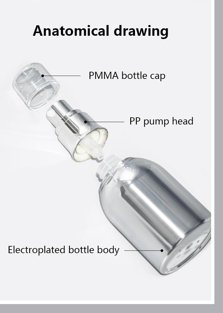 Acrylic Skincare Cosmetic Airless Bottle Full Electroplating Vacuum Bottle 30ml 50ml 100ml