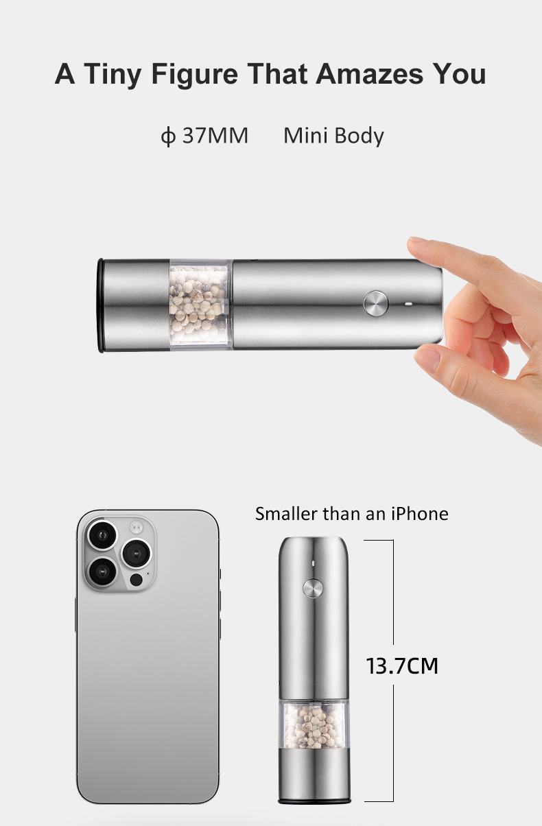Salt Pepper Mills with Ceramic Burr Core Stainless Steel Mini Electric Grinder Set ' Needs