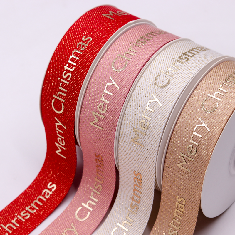 Cotton / Polyester Metallic Glitter Ribbon 1 - 1 / 2 Inch Width Double Face