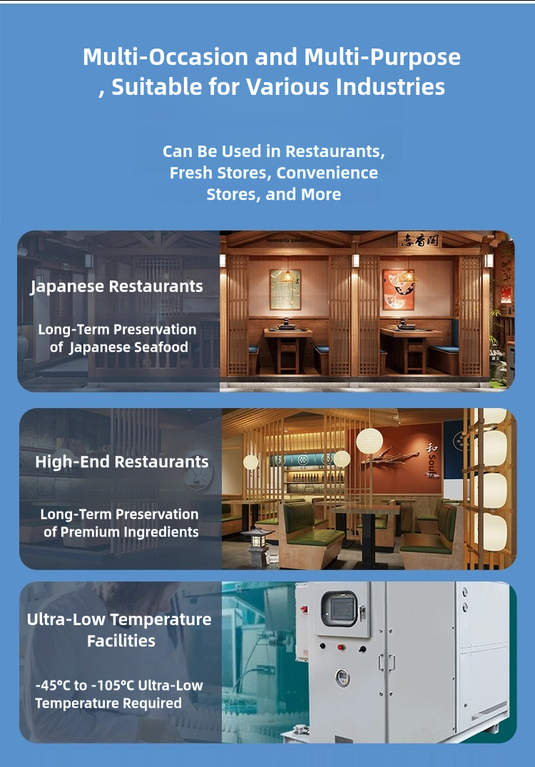 960-2600mm Length Ultra-Low Temperature Freezer for Seafood -45 -60 Degrees Celsius