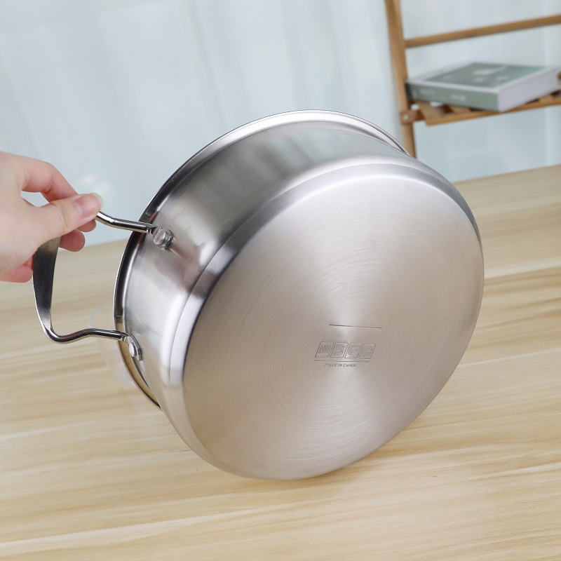 Double Handle Kitchen Soup Pots 24cm Stainless Steel With Glass Lid