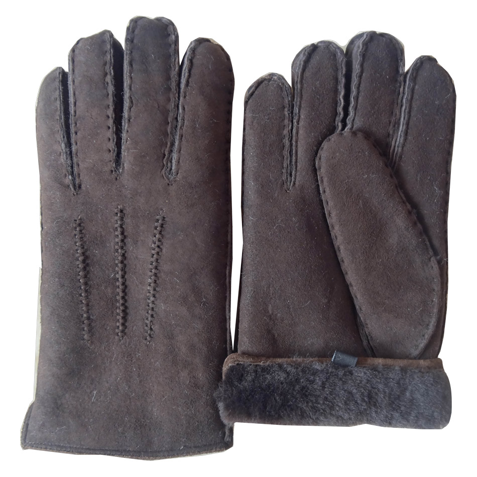 Men Shearling Lamb Fur Winter Gloves Hand Sewing Warm Sheepskin Gloves