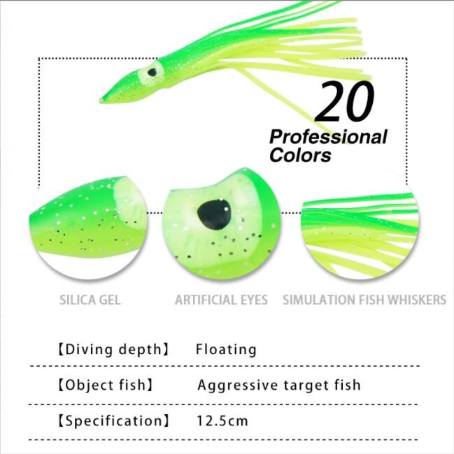 Squid Octopus Beard Soft Fishing Lures Bait Luminous 20 Colors 12.5cm 4.2g
