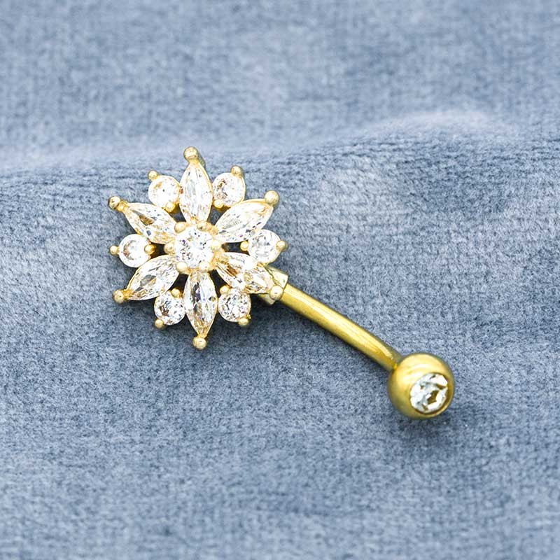 Gold Body Piercings Jewellery Flower Dangle Belly Button Piercing 12mm