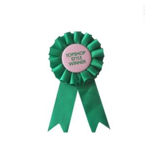 China Dark Green Rosette Award Ribbons , Polyester Material Logo Printed Ribbon on sale
