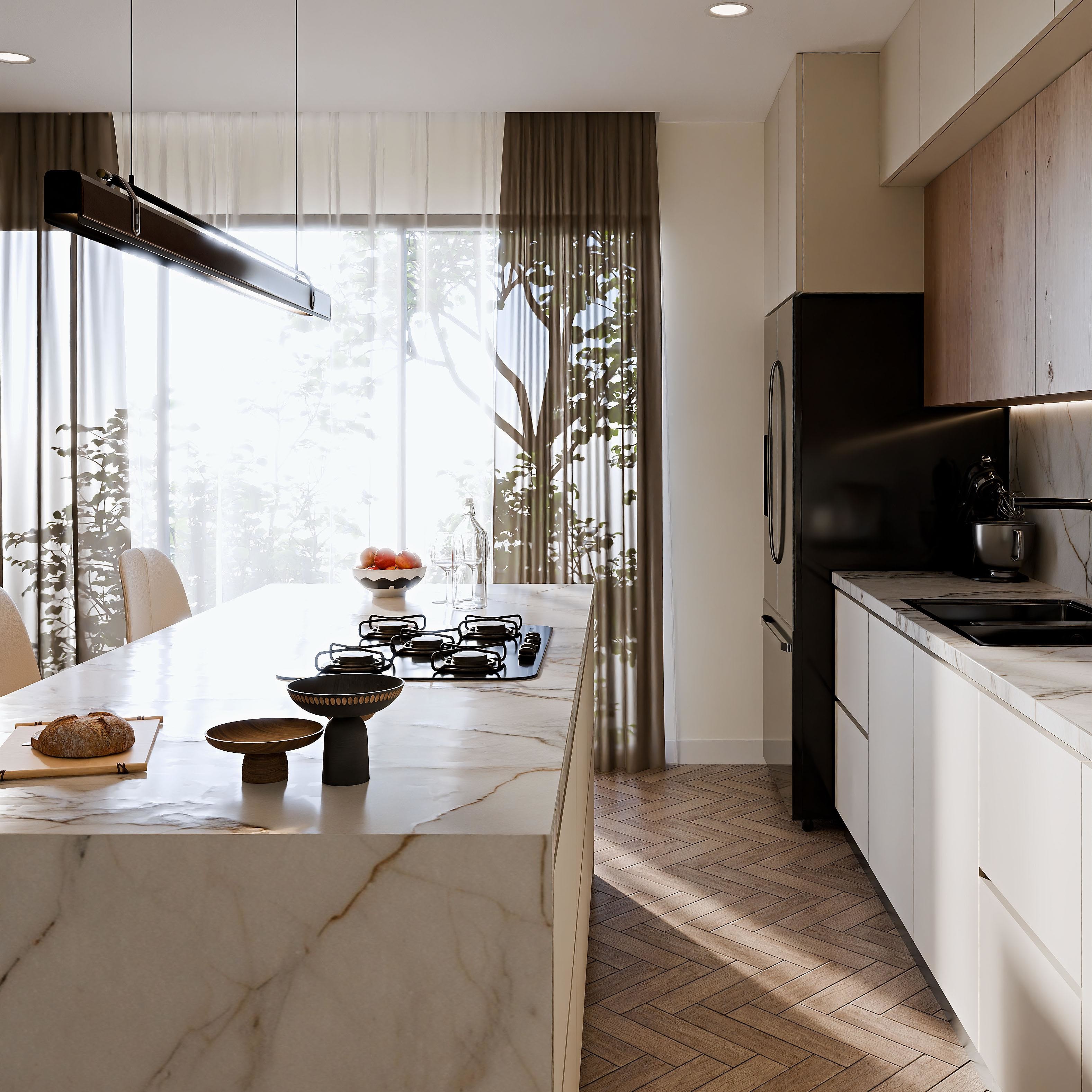 Customized Complete Modern Matt Finish Melamine Wood Grain Kitchen Cabinets For Apartment Projects