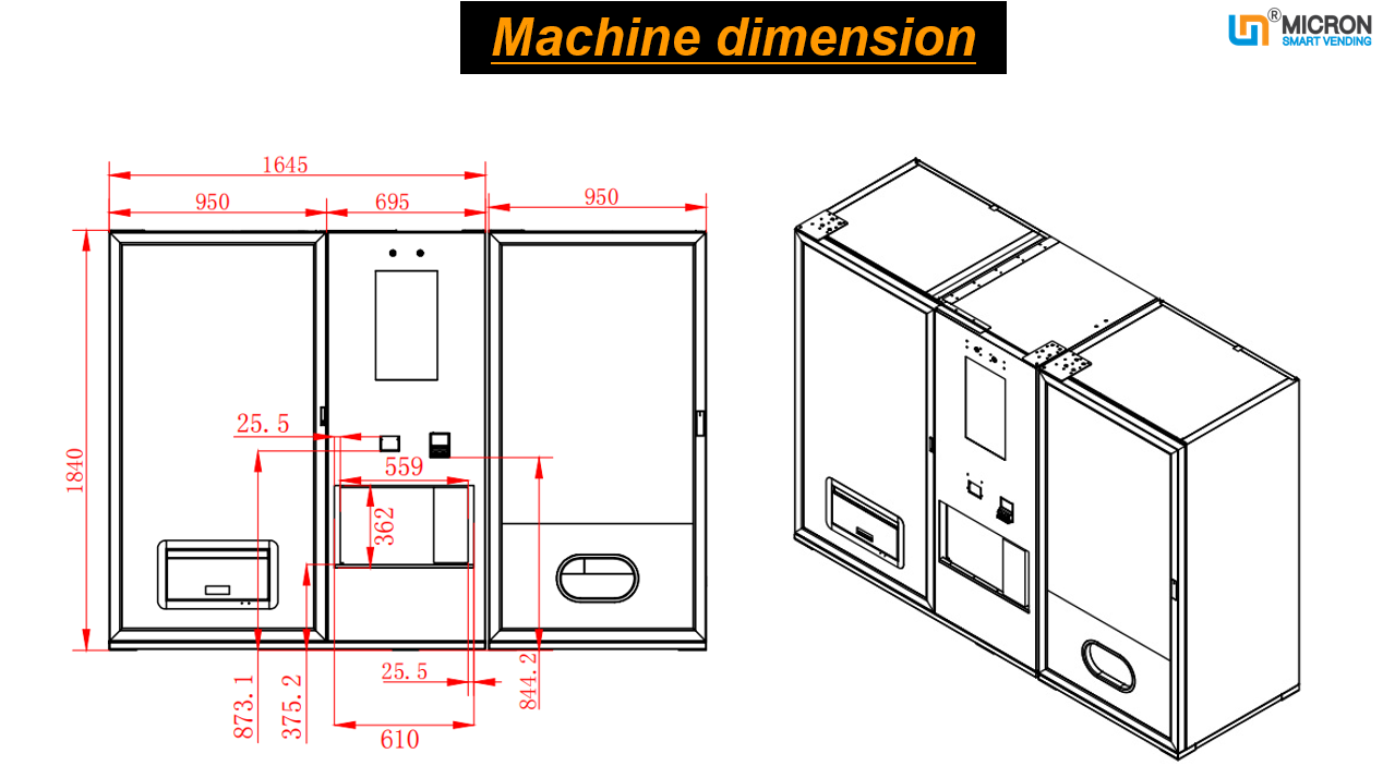 dimension of Combo Meal Snack Vending Machine