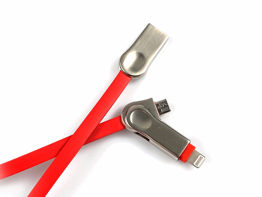 Android Zinc Alloy USB Extension Cable Metal Head Flat 3D For IPhone TPE