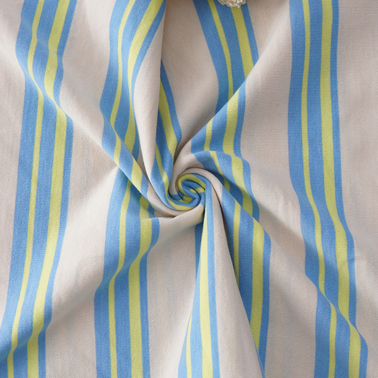 Tight Weave Striped Stretch Fabric , Sportswear Pure Cotton Blue Stripe Fabric
