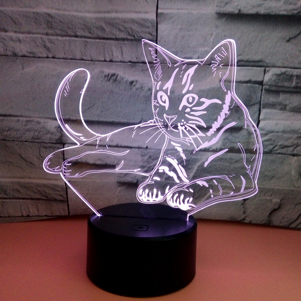 OEM animal logo Colorful 3D Volt Cat Light 3D Illusion LED Light Acrylic Visual Stereo Light Touch USB Table Lamp