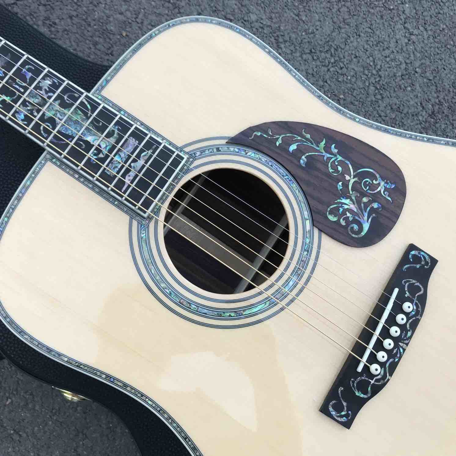Deluxe Abalone inlays Ebony fingerboard D style acoustic Guitar,OEM Solid Spruce top 41 inch Acoustic electric Guitar