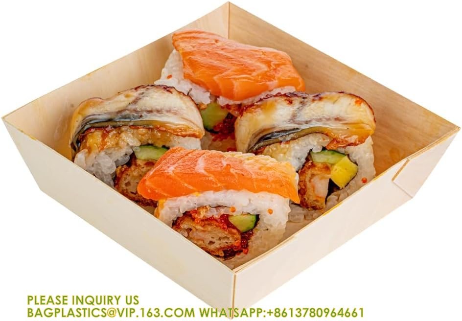 14 Ounce Compostable Food Containers, Square Wooden Bento Boxes Flare, Grease Resistant, Natural Poplar To Go Boxe