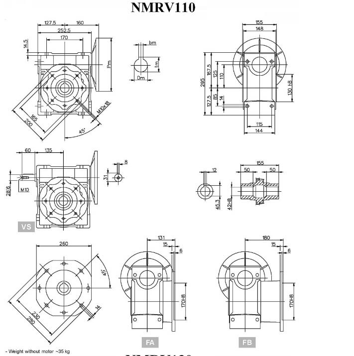 Cast Iron Housing Worm Reduction Gearbox , Rv110 Worm Drive Gearbox