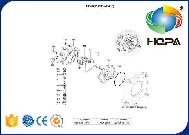 XJBN-00968 XJBN00968 Hydraulic Gear Pump Seal Kit for Hyundai R450LC-7